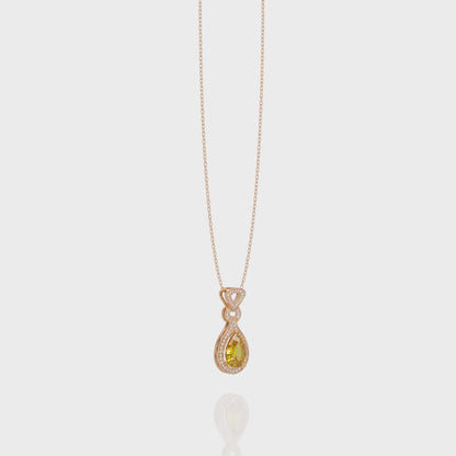 5.1 CTW Pear Halo Geometric Drop Colorstone Pendant Necklace