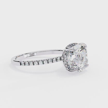 3.53 CTW Cushion Lab-Grown Diamond Hidden Halo Pavé Engagement Ring in 14K Rose Gold