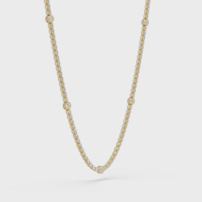 12.33 Ct Oval And Round Lab Grown Diamond Tennis Necklace In 14K Gold
