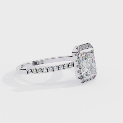 2.15 CTW Radiant-Cut Lab-Grown Diamond Halo Pavé Engagement Ring in 14K White Gold