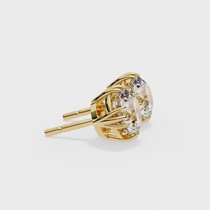2.80 CTW Round Lab-Grown Diamond Sculpted Crown Stud Earrings in 14K Gold