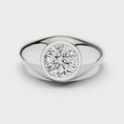 2.00 CT Round Lab-Grown Diamond Bezel-Set Men’s Signet Ring in 14K Gold