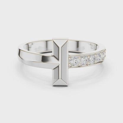 0.21 CTW Round Lab-Grown Diamond T-Bar Men’s Ring in 14K Gold