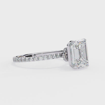 2.60 CTW Emerald-Cut Lab-Grown Diamond Pavé Engagement Ring in 14K Gold