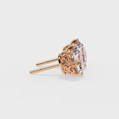 2.57 CTW Round Lab-Grown Diamond Filigree Eight-Prong Stud Earrings in 14K Gold