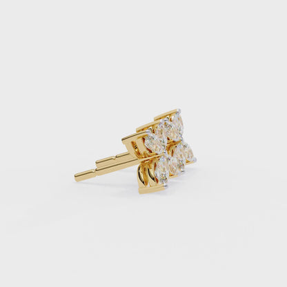 0.88 CTW Marquise Lab-Grown Diamond Four-Petal Floral Stud Earrings in 14K Gold