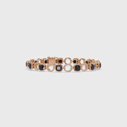 9.7 CTW Cushion & Pavé Circle Colorstone Link Bracelet | 14K Gold & Platinum – Lunéa Paris