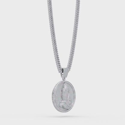 Praying Hands Medallion Diamond Pendant Necklace