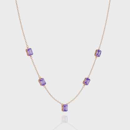 3.8 CTW Emerald-Cut Colorstone Station Necklace | 14K Gold & Platinum – Lunéa Paris