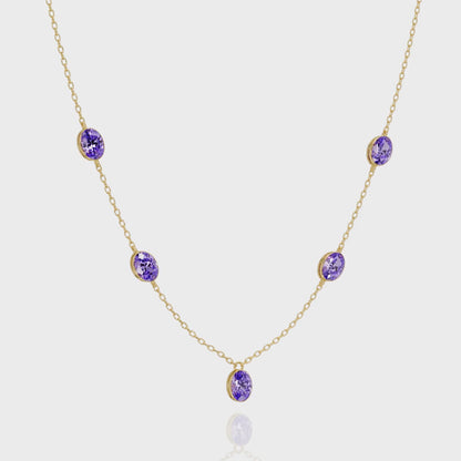 3.7 CTW Oval Colorstone Station Necklace | 14K Gold & Platinum – Lunéa Paris