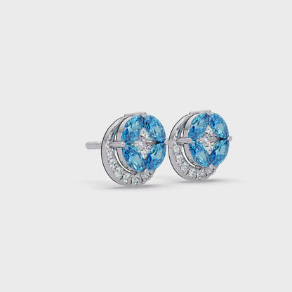 0.8 CTW Marquise & Princess Mixed-Cut Colorstone Halo Stud Earrings