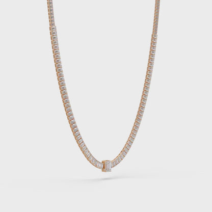 24 Ct Emerald Cut Lab Grown Diamond Tennis Necklace 14K Gold