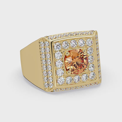 2.0 CTW Round Colorstone Diamond Halo Men’s Signet Ring
