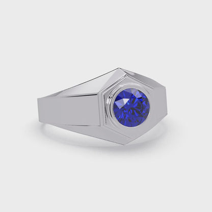 0.8 CTW Round Hexagonal Bezel Men’s Colorstone Ring