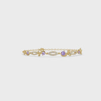0.9 CTW Round Colorstone & Pavé Leaf-Link Chain Bracelet