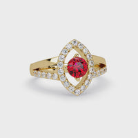 0.8 CTW Round Marquise Halo Pavé Colorstone Ring