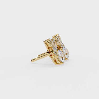 1.43 CTW Round & Marquise Lab-Grown Diamond Botanical Cluster Stud Earrings in 14K Gold