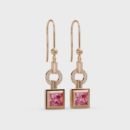 1.5 CTW Princess Geometric Colorstone Drop Earrings