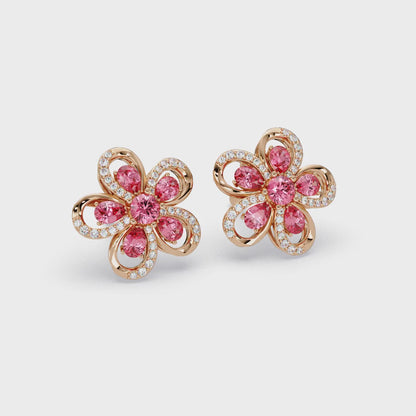 2.3 CTW Pear-Petal Floral Colorstone Stud Earrings