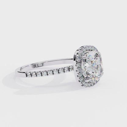 2.09 CTW Cushion Lab-Grown Diamond Halo Pavé Engagement Ring in 14K White Gold
