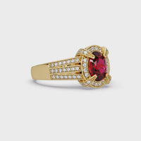 1.6 CTW Oval Triple-Row Pavé Halo Colorstone Ring