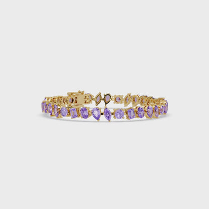 10.9 CTW Five-Shape Colorstone Tennis Bracelet | 14K Gold & Platinum – Lunéa Paris