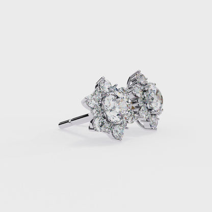 0.72 CTW Round Lab-Grown Diamond Floral Cluster Stud Earrings in 14K Gold