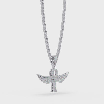 Winged Ankh Diamond Pendant Necklace