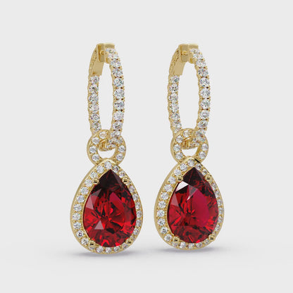 4.2 CTW Pear Halo Colorstone Drop Earrings