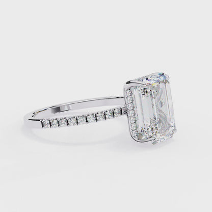 2.80 CTW Emerald-Cut Lab-Grown Diamond Pavé Engagement Ring in 14K Gold