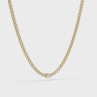 10.87 Ct Round Diamond Tennis Necklace With Oval Center Stone 14K Gold Lab Grown