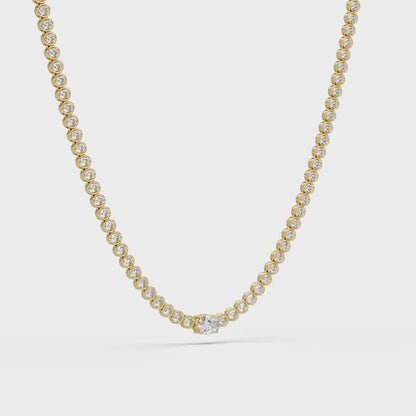 10.87 Ct Round Diamond Tennis Necklace With Oval Center Stone 14K Gold Lab Grown