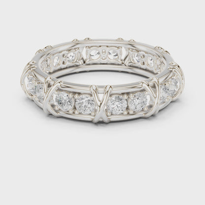 1.17 CTW Round Lab-Grown Diamond Eternity Band with Sculpted X-Prong Detail in 14K Gold