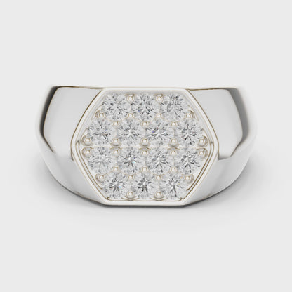 0.91 CTW Hexagonal Pavé Lab-Grown Diamond Men’s Signet Ring in 14K Gold