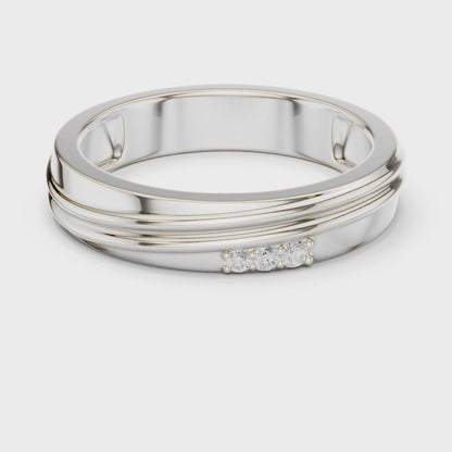 0.04 CTW Three-Stone Lab-Grown Diamond Grooved Men’s Band in 14K Gold