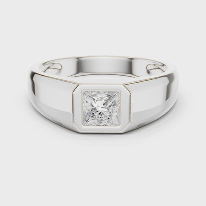 0.50 CT Princess-Cut Lab-Grown Diamond Bezel-Set Men’s Ring in 14K Gold