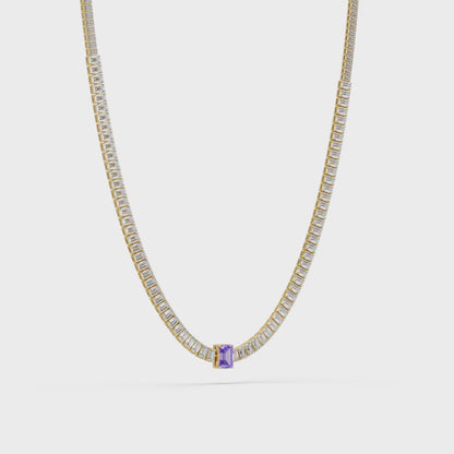 24.0 CTW Emerald-Cut Colorstone Tennis Necklace | 14K Gold & Platinum – Lunéa Paris