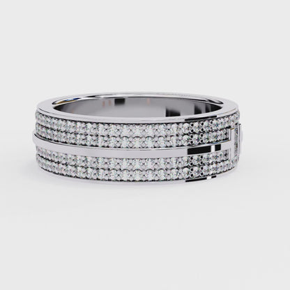 0.80 CTW Four-Row Pavé Lab-Grown Diamond Wide Band with Polished Cross Detail in 14K Gold