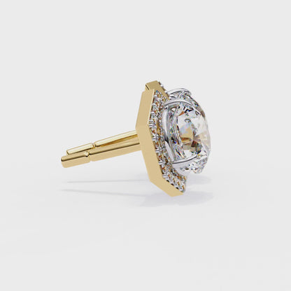 2.10 CTW Round Lab-Grown Diamond Hexagon Halo Stud Earrings in 14K Gold