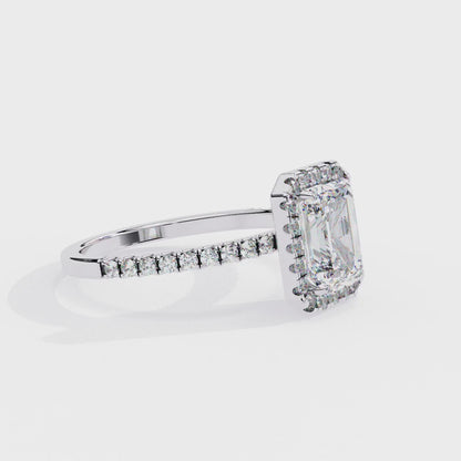 2.02 CTW Emerald-Cut Lab-Grown Diamond Halo Pavé Engagement Ring in 14K Rose Gold