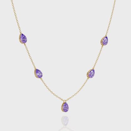 3.7 CTW Pear-Cut Colorstone Station Necklace | 14K Gold & Platinum – Lunéa Paris