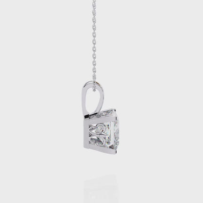 2.60 CT Princess-Cut Lab-Grown Diamond Filigree Pendant Necklace in 14K Gold & Platinum