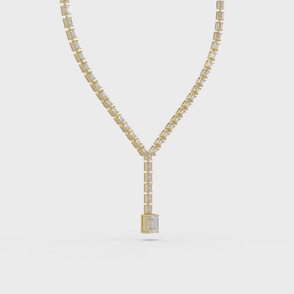 21.50 Carat Emerald Cut Diamond Drop Tennis Necklace
