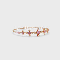 1.4 CTW Nine-Stone Graduated Round Colorstone Floral-Link Bracelet