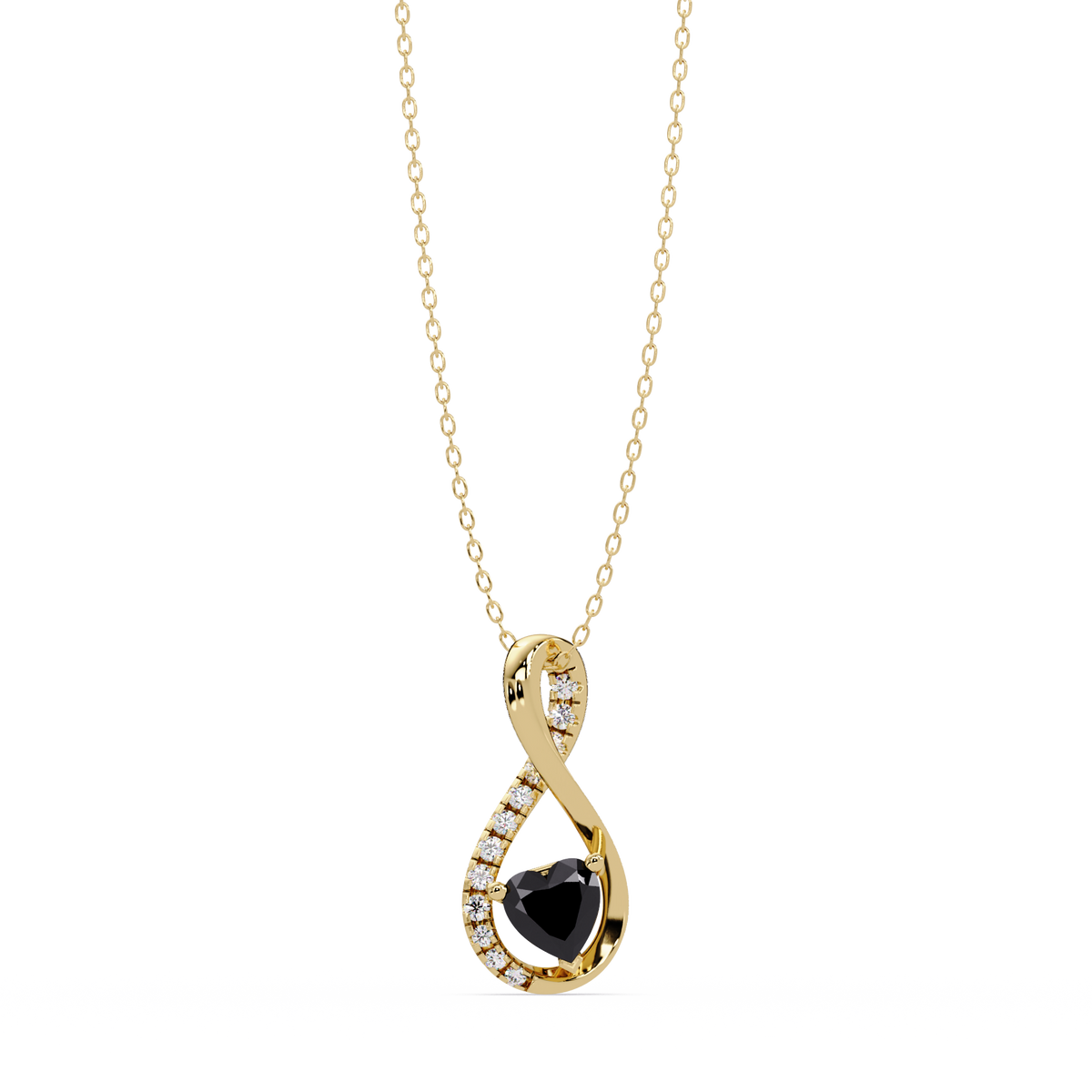 0.4 CTW Heart Infinity Colorstone Pendant Necklace — Onyx Black — 14K Yellow Gold