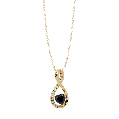 0.4 CTW Heart Infinity Colorstone Pendant Necklace — Onyx Black — 14K Yellow Gold