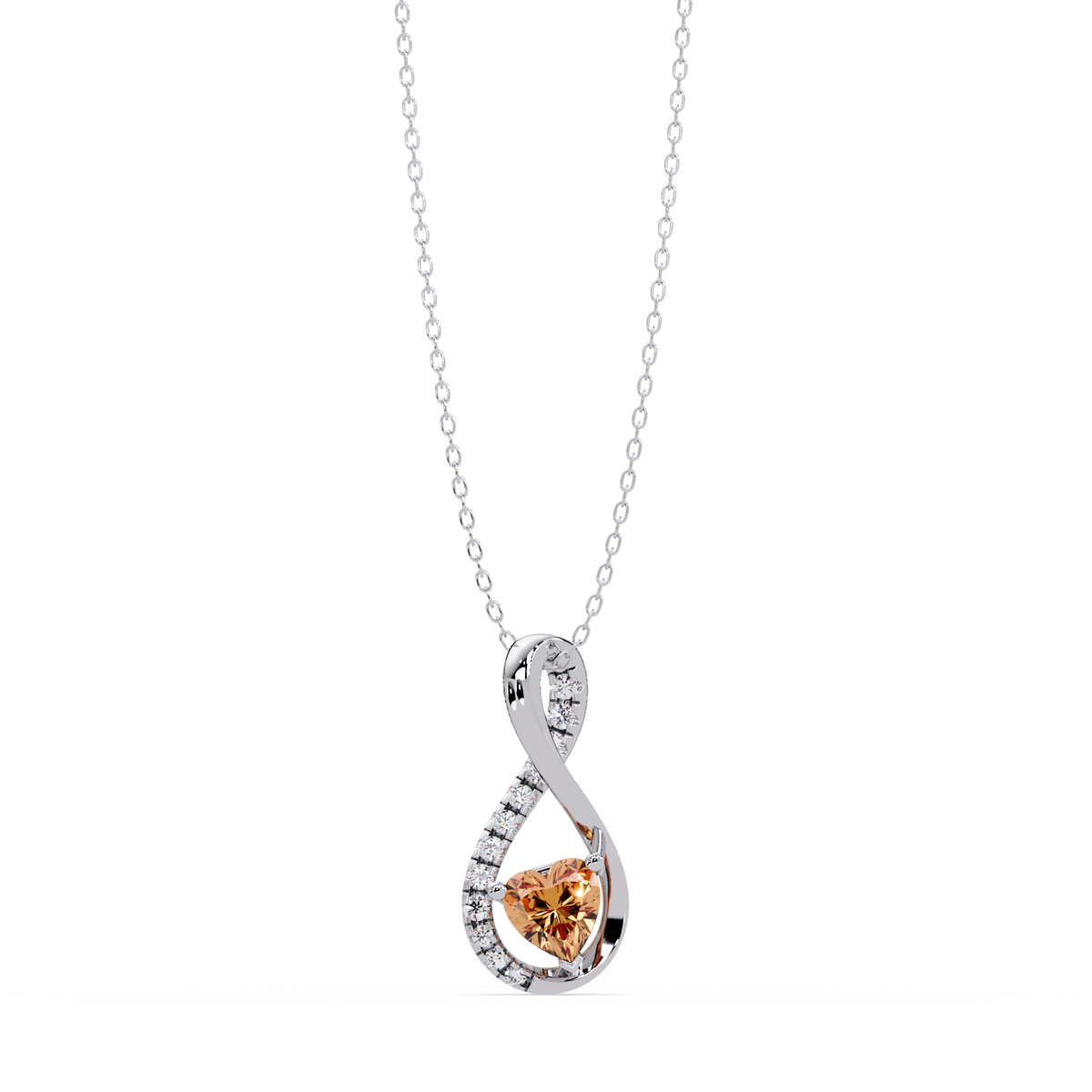 0.4 CTW Heart Infinity Colorstone Pendant Necklace — Champagne Topaz Amber — 14K White Gold