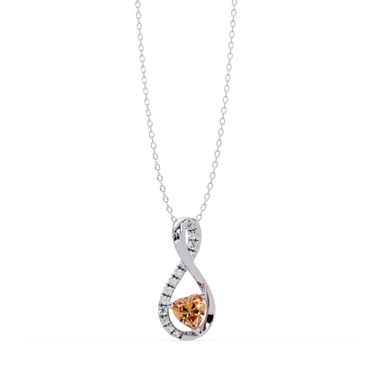 0.4 CTW Heart Infinity Colorstone Pendant Necklace — Champagne Topaz Amber — 14K White Gold