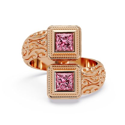 1.0 CTW Princess-Cut Filigree Bypass Colorstone Ring in Tourmaline Pink and Rose Gold – Lunéa Paris