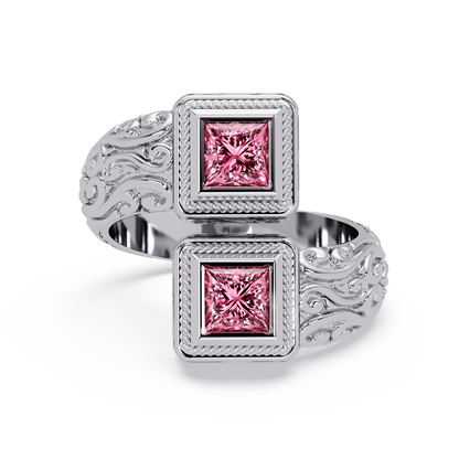 1.0 CTW Princess-Cut Filigree Bypass Colorstone Ring in Tourmaline Pink and White Gold – Lunéa Paris